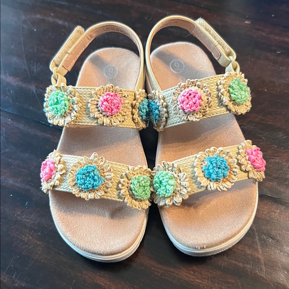 Girls Cat & Jack Colorful Crochet Flower Sandals